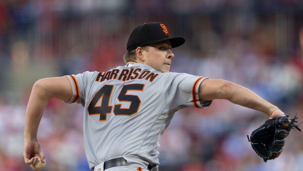 SF Giants starting pitcher Kyle Harrison throws a pitch during the second inning against the Philadelphia Phillies at Citizens Bank Park on August 22, 2023.